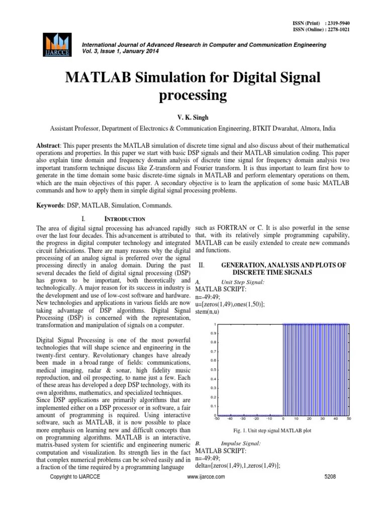 MATLAB Simulation For Digital Signal Processing PDF PDF Digital Signal Processing Signal