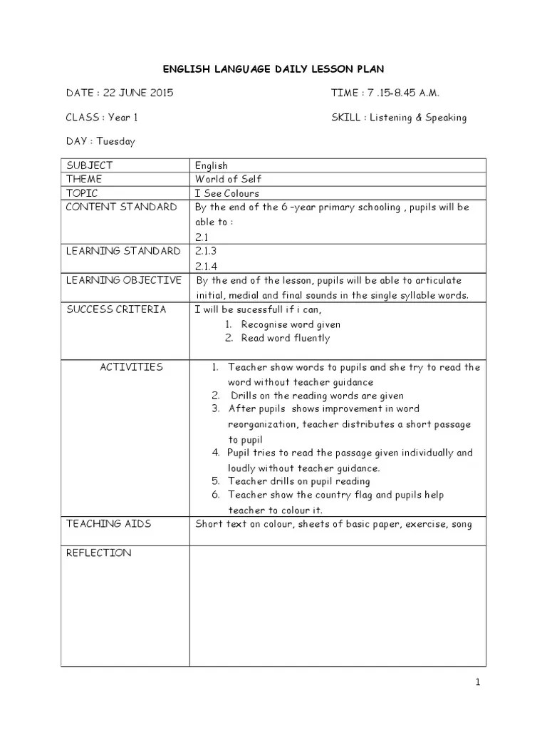 ENGLISH LANGUAGE DAILY LESSON PLAN.docx Lesson Plan English Language
