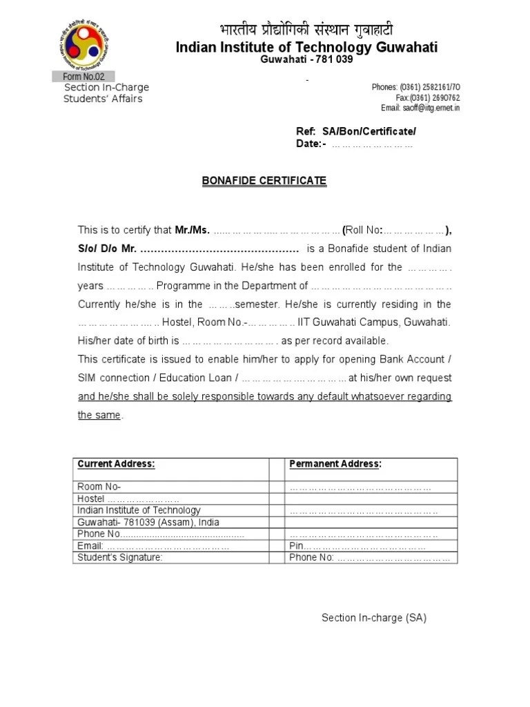 2. Bonafide Certificates for Bank Account,SIM, Loan Etc