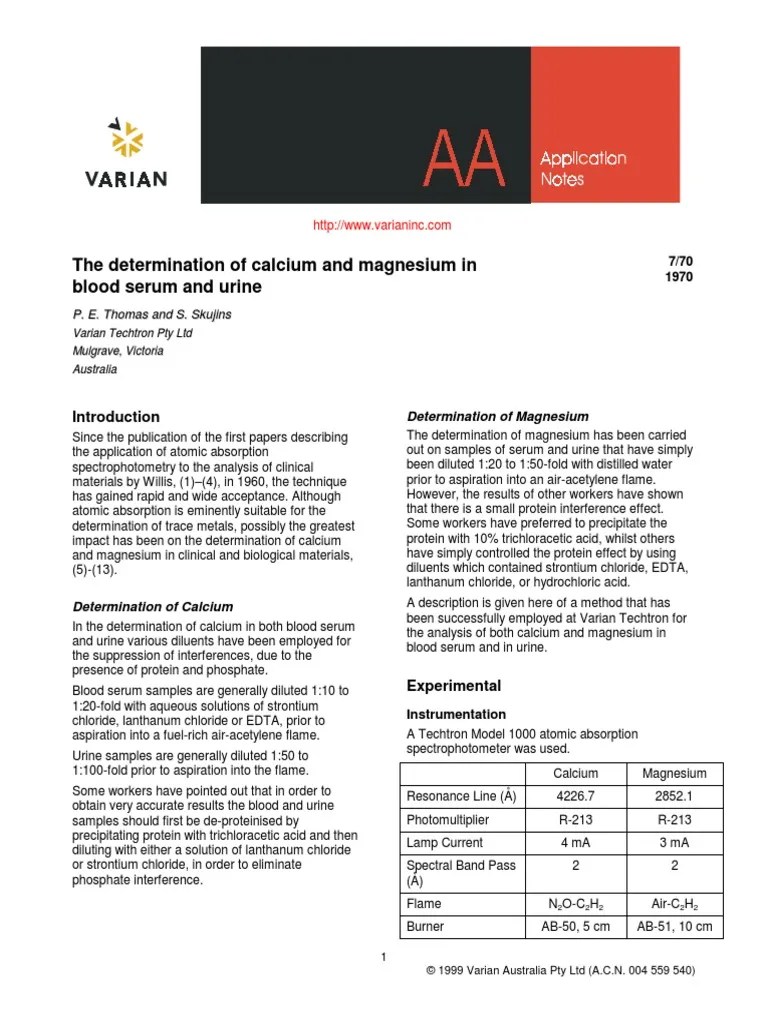 The Determination of Calcium and Magnesium Inblood Serum and Urine