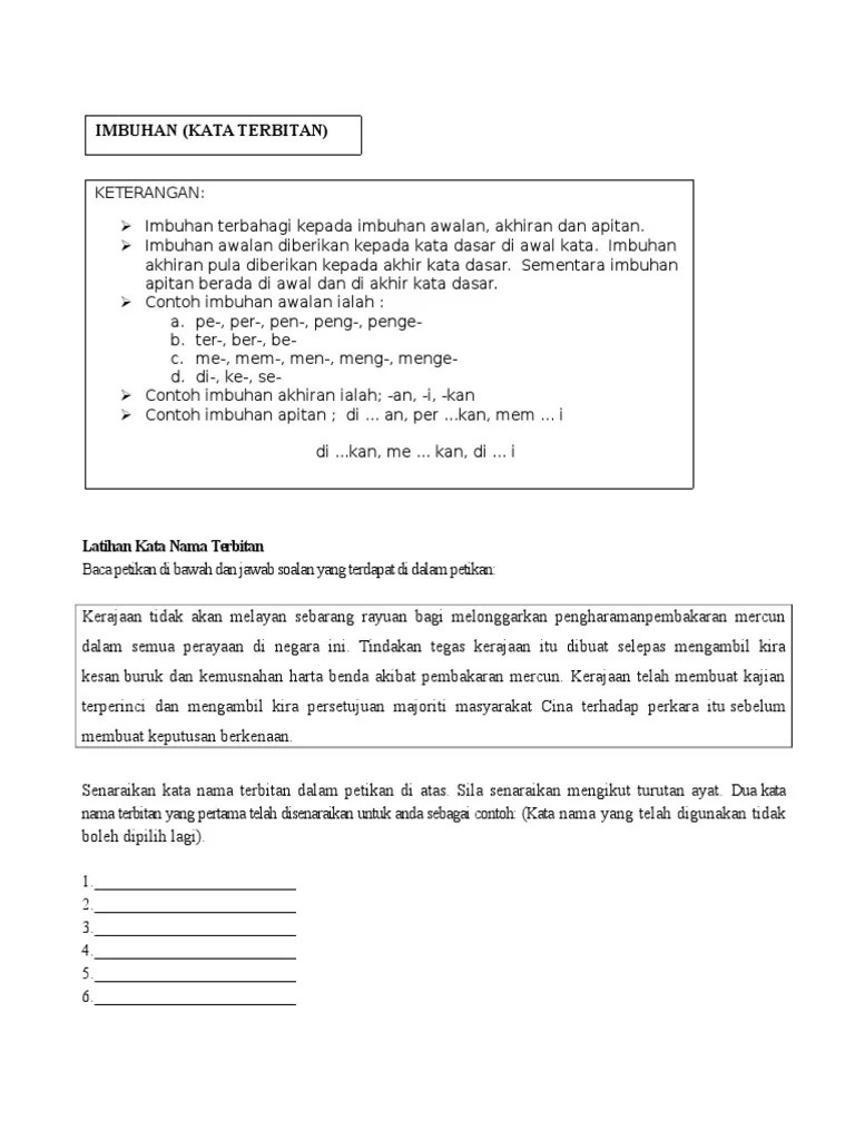 Latihan Kata Nama Terbitan