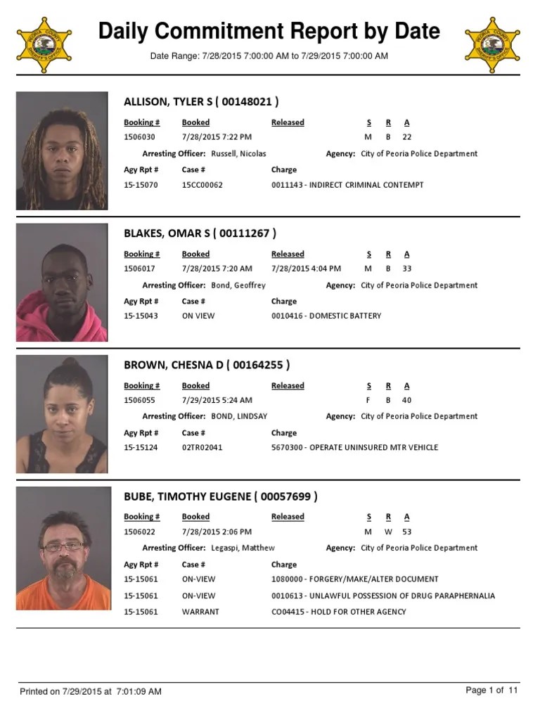 Peoria County Daily Commitment Report Pdf Arrest Government