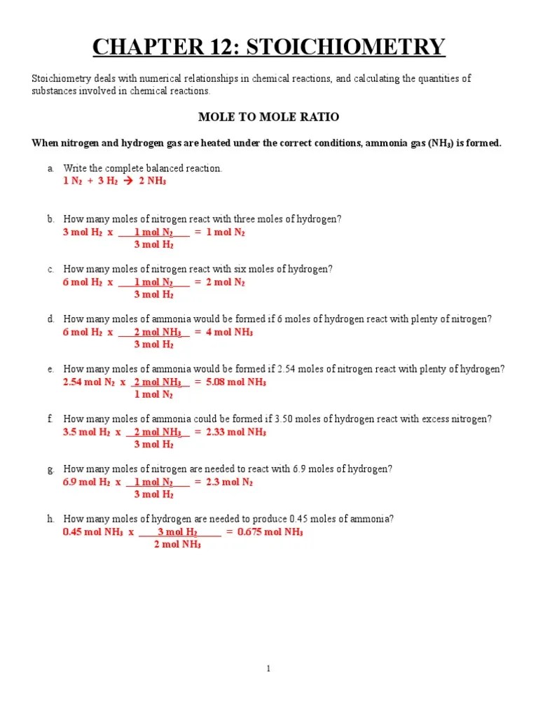 Stoichiometry Notes KEY Mole (Unit) Stoichiometry