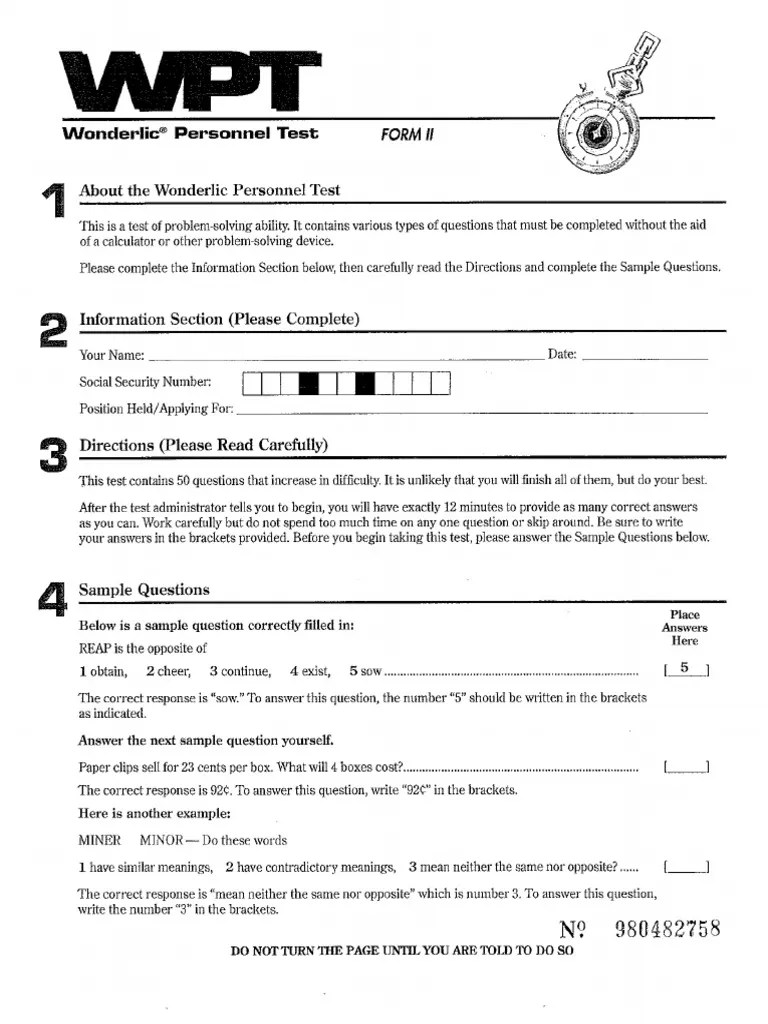 Wonderlic Personnel Test - Form II (2)