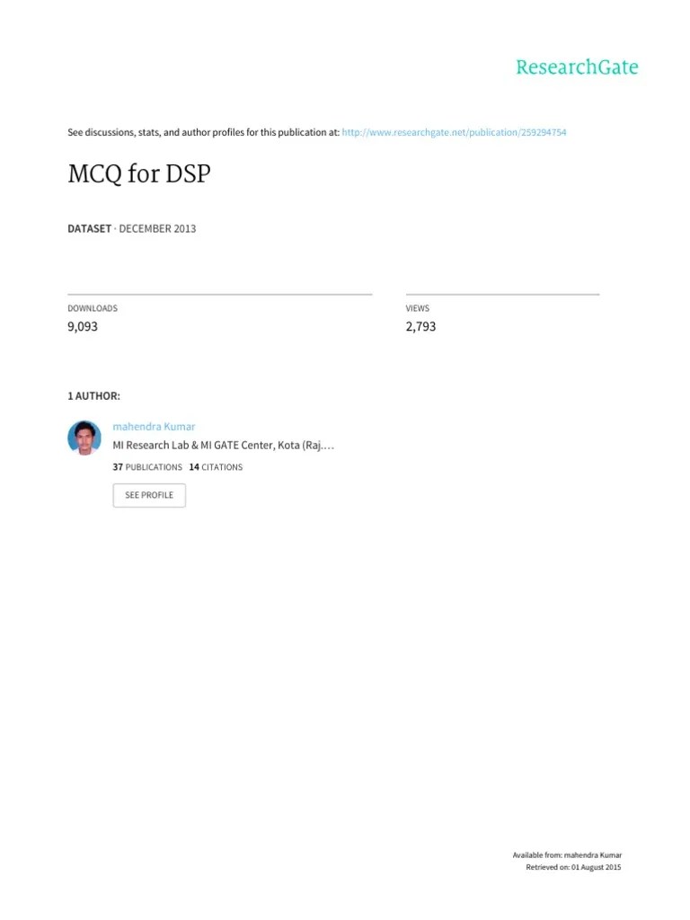 MCQ For DSP PDF Digital Signal Processing Sampling (Signal