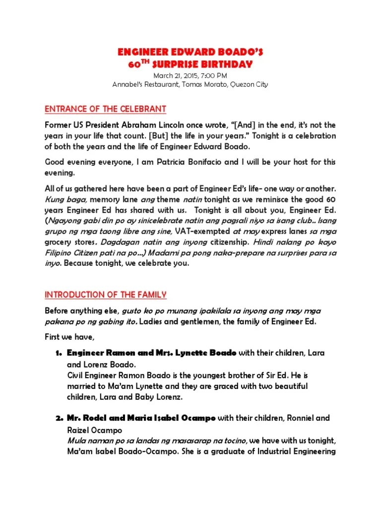 Program Script Sample for Birthday