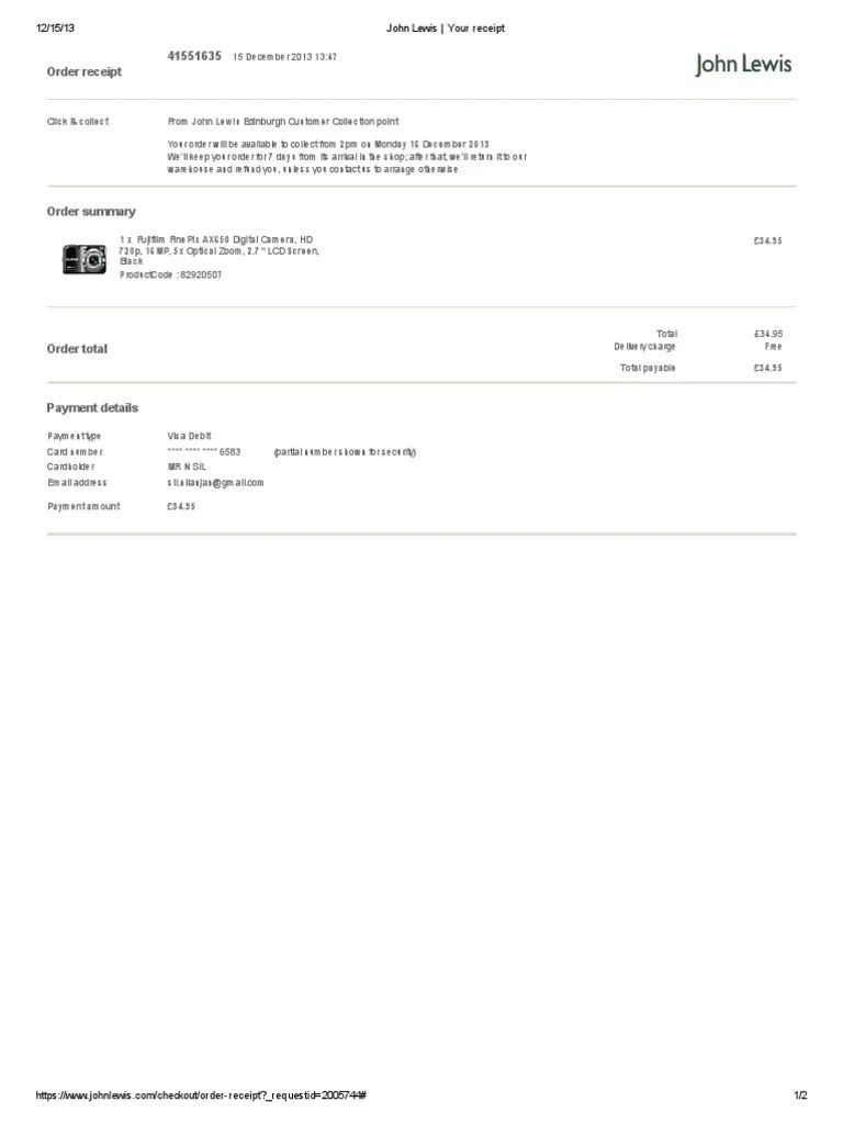 John Lewis Your Receipt PDF