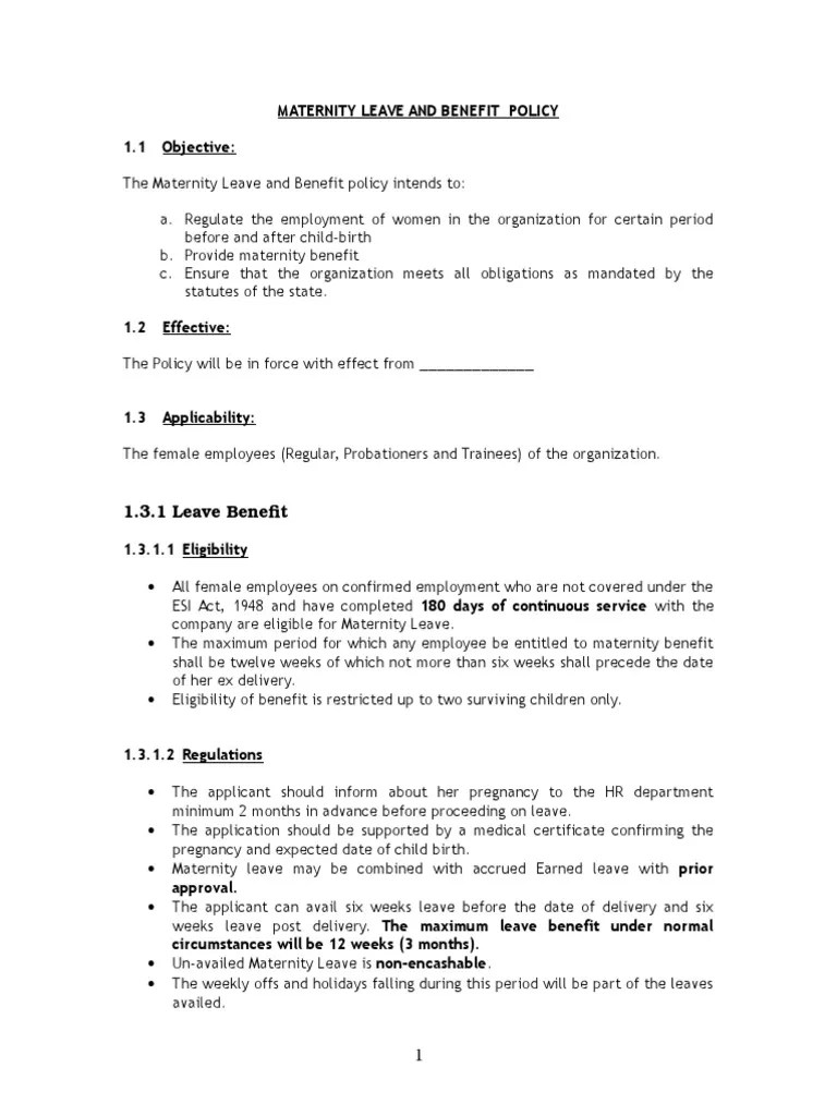 Maternity Leave Policy | PDF | Parental Leave | Salary
