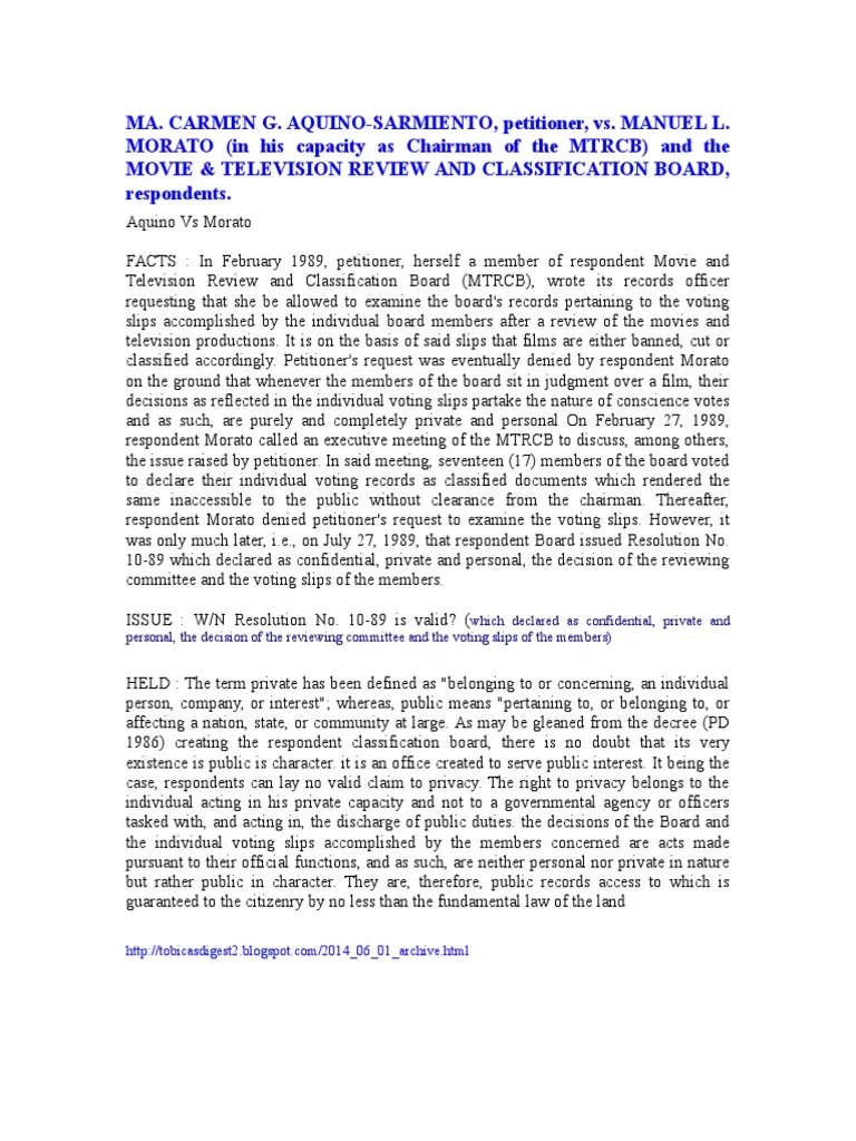 Case 27. AquinoSarmiento Vs Morato Digested PDF Classified