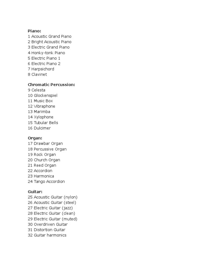 General Midi List PDF