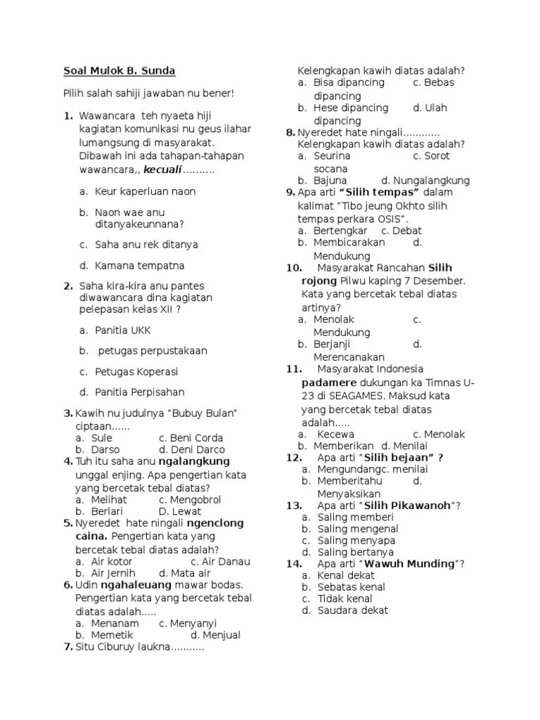 Contoh Soal Bahasa Sunda Kelas 10 Semester 1 Kurikulum 2013 - Contoh Soal  Terbaru