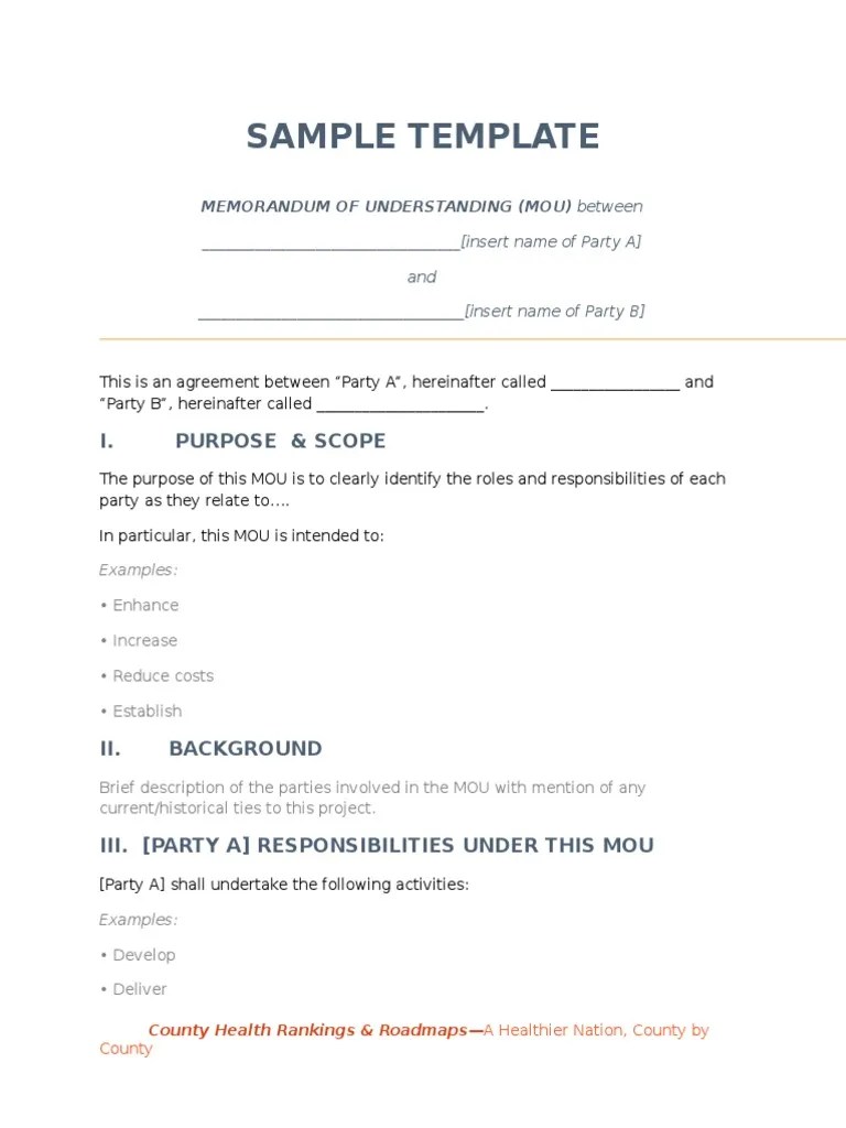 Memorandum of Understanding Sample Template
