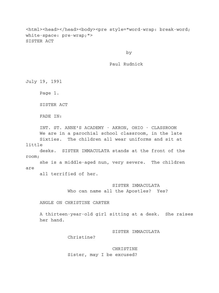 Sister Act Script Excerpt Pdf Nun Clothing