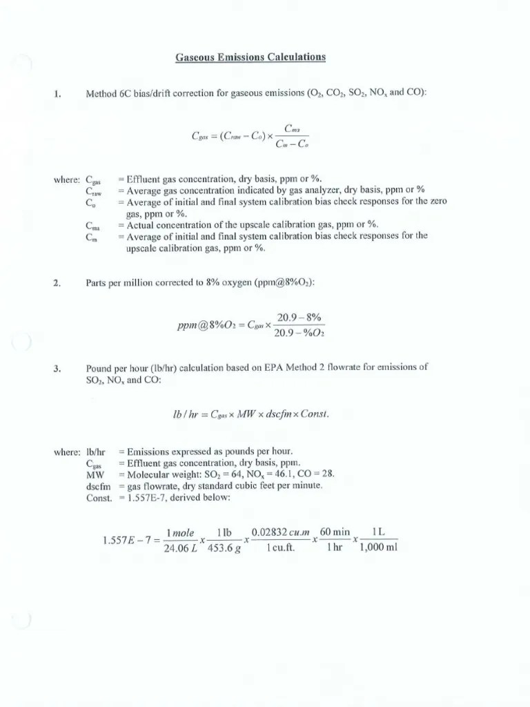 Gaseous Emissions Calculations PDF Grain (Unit) British Thermal Unit