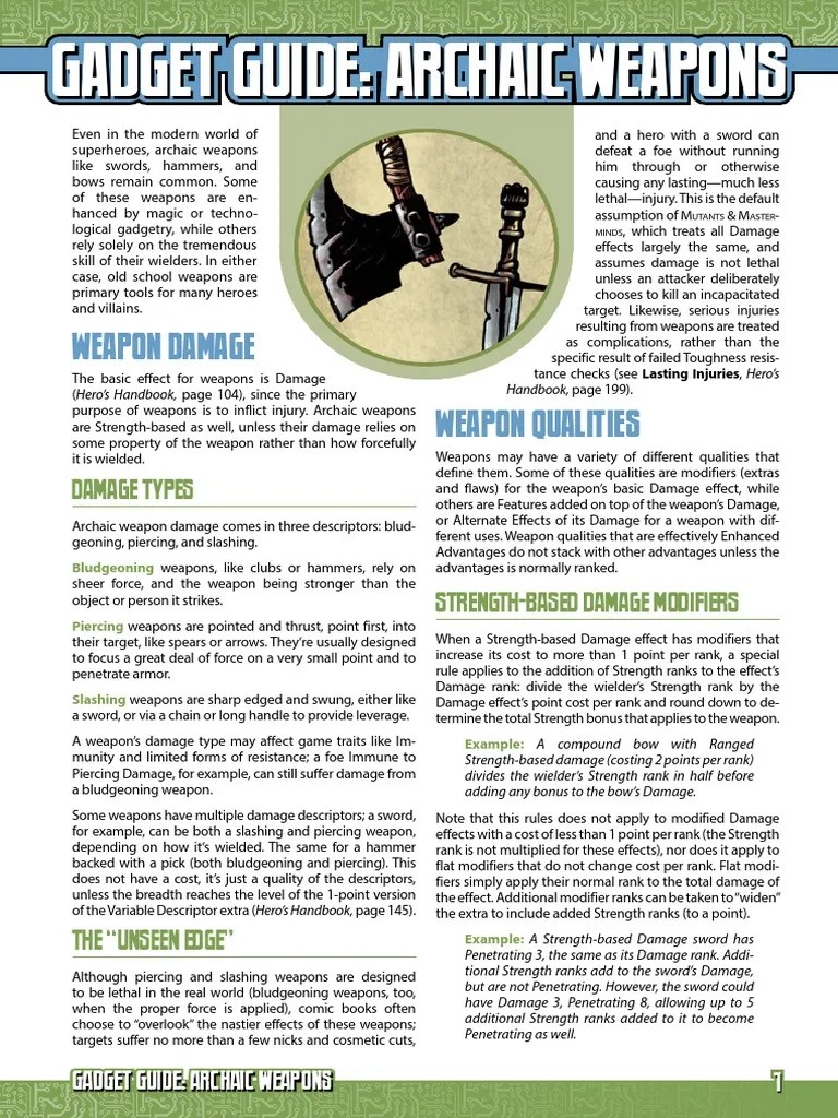 Mutants & Masterminds 3e Gadget Guide Archaic Weapons