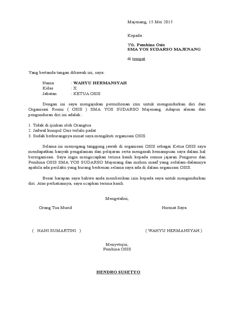 Surat Pengunduran Diri Osis | PDF