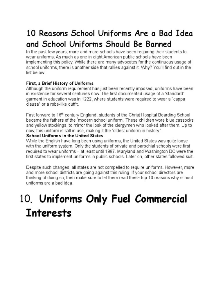 10 Reasons School Uniforms Are a Bad Idea and School Uniforms Should Be Banned.docx Bullying