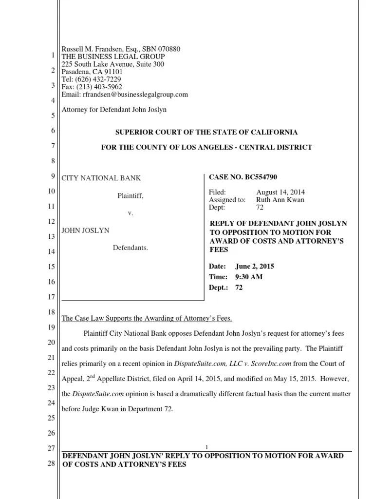 Reply to Opposition to Motion for Attorney's Fees Attorney's Fee