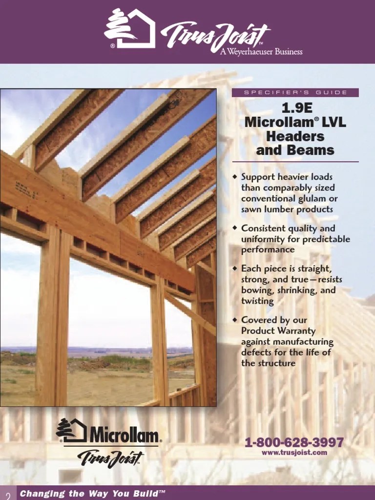 1.9E Microllam LVL Headers and Beams Specifier'S Guide PDF Beam