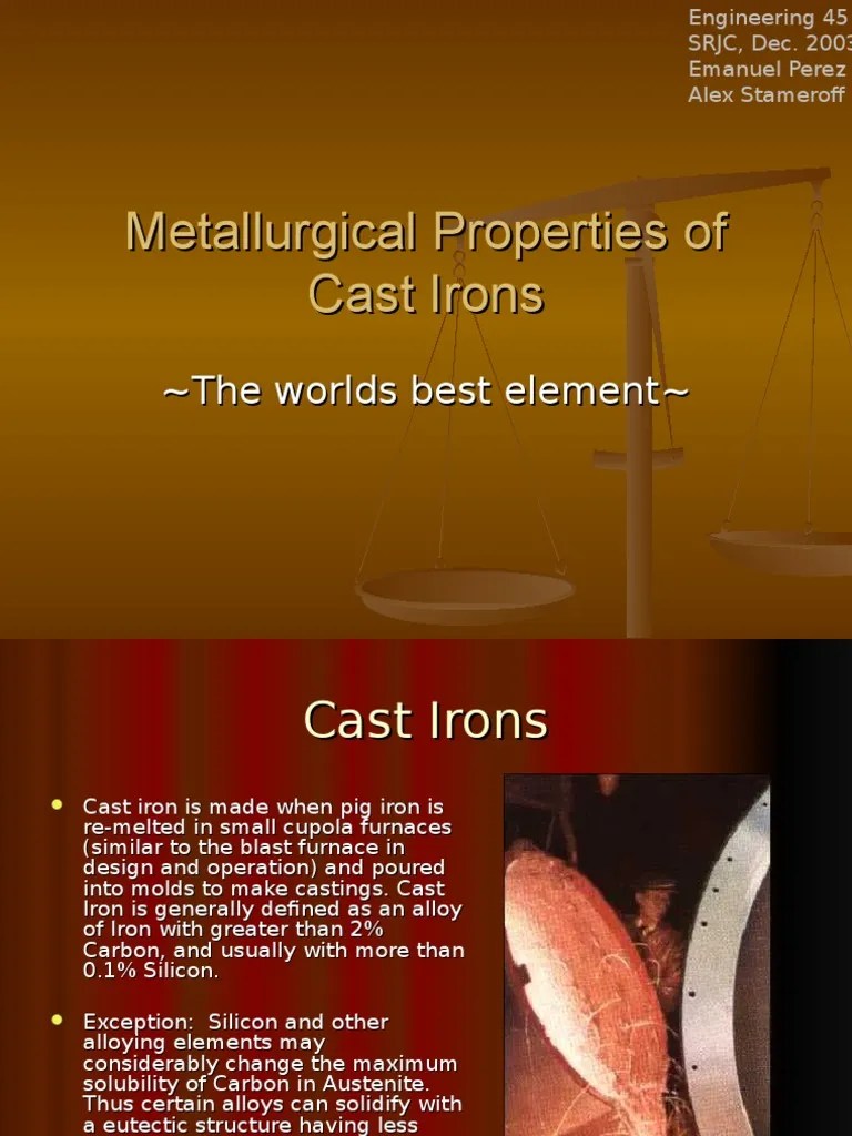 Metallurgical Properties of Cast Irons Cast Iron Casting (Metalworking)