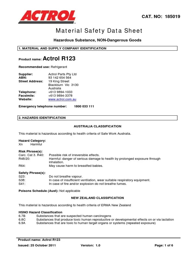 Material Safety Data Sheet Hazardous Substance, NONDangerous Goods