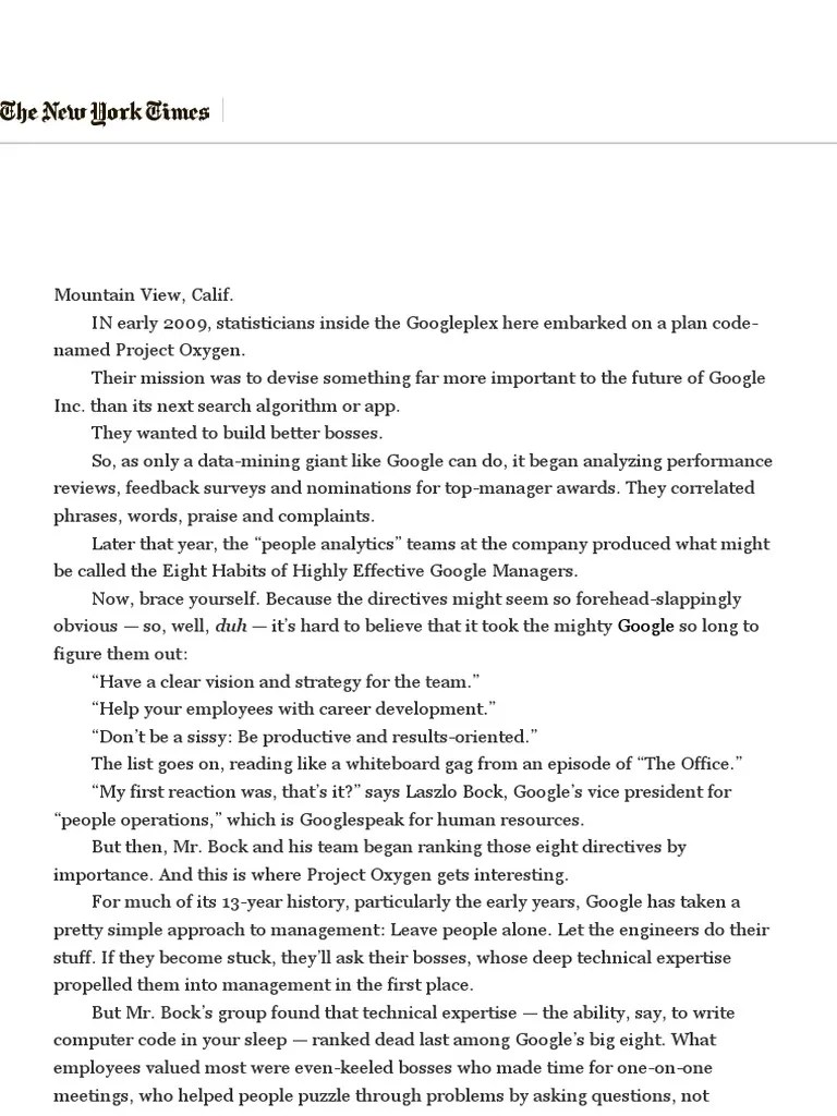 Google Oxygen Google’s 8Point Plan to Help Managers Improve (Google’s