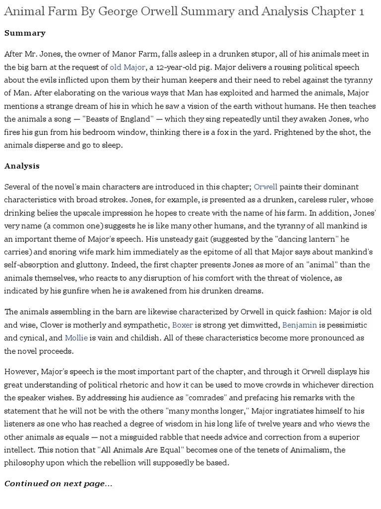 Animal Farm Chapter 1 Summary &amp; Analysis CliffsNotes