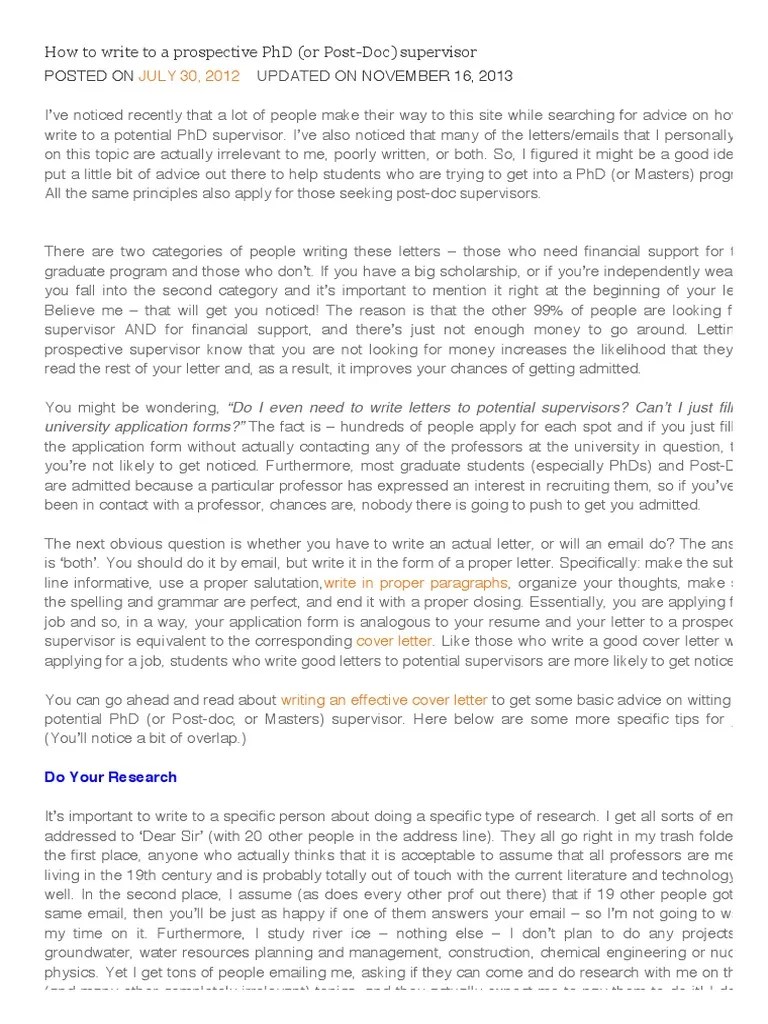 How to Write to a Prospective PhD (or PostDoc) Supervisor « the Art of