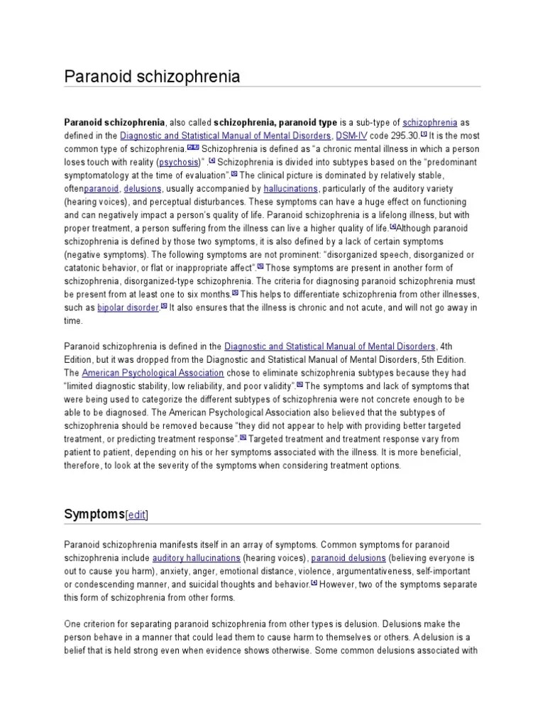 Paranoid schizophrenia. Schizophrenia Medical Diagnosis