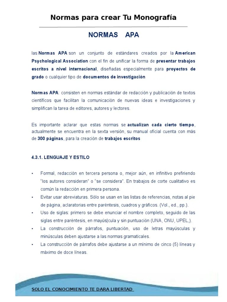 Normas Apa para la creacion de Tu Monografía
