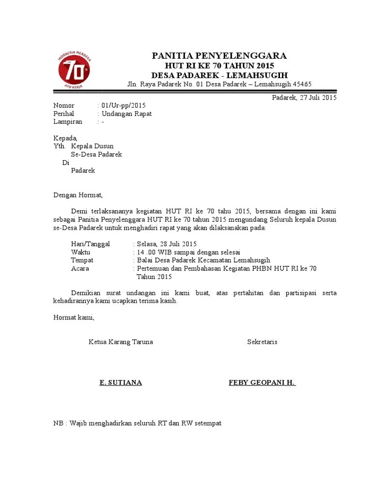 Contoh Surat Undangan Rapat Rt 17 Agustus - Contoh Seputar Surat