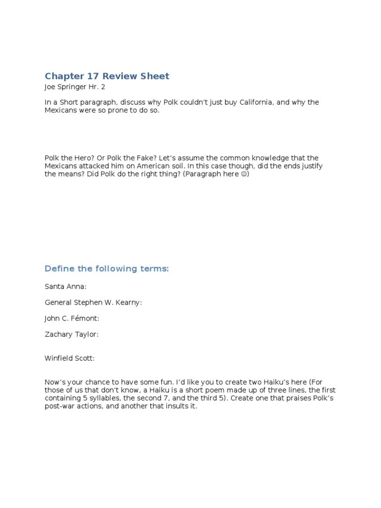 the American pageant Chapter 17 Review Sheet