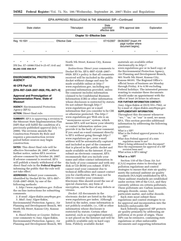 Rule Air Quality Implementation Plans Approval and Promulgation