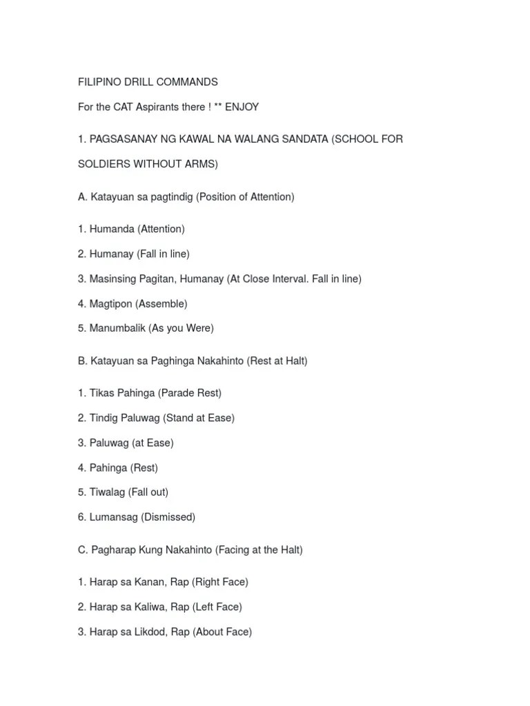 Filipino Drill Commands Military Life Military