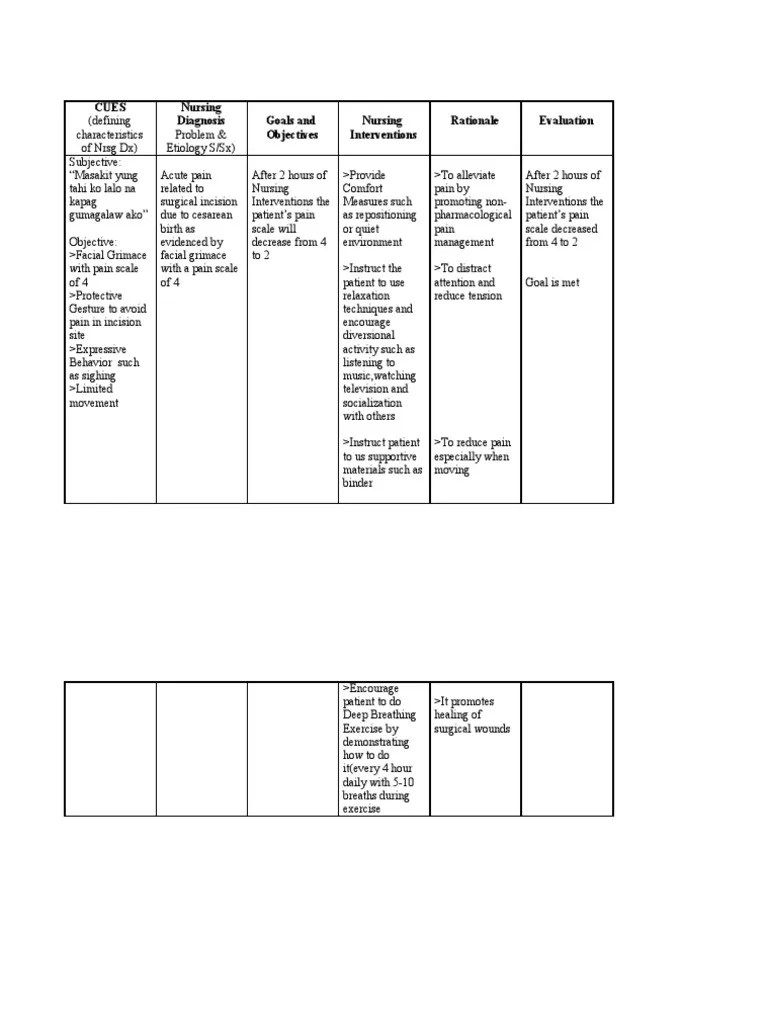 13573907 Nursing Care Plan Acute Pain for Ceasarean Birth