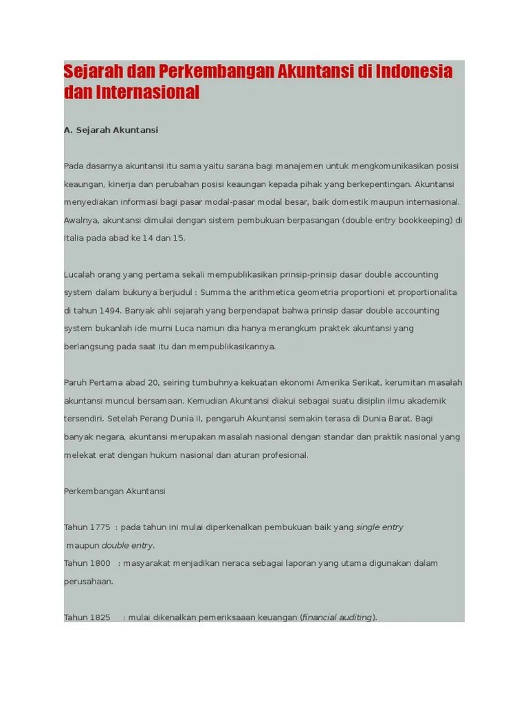 Sejarah Dan Perkembangan Akuntansi Di Indonesia Dan | PDF