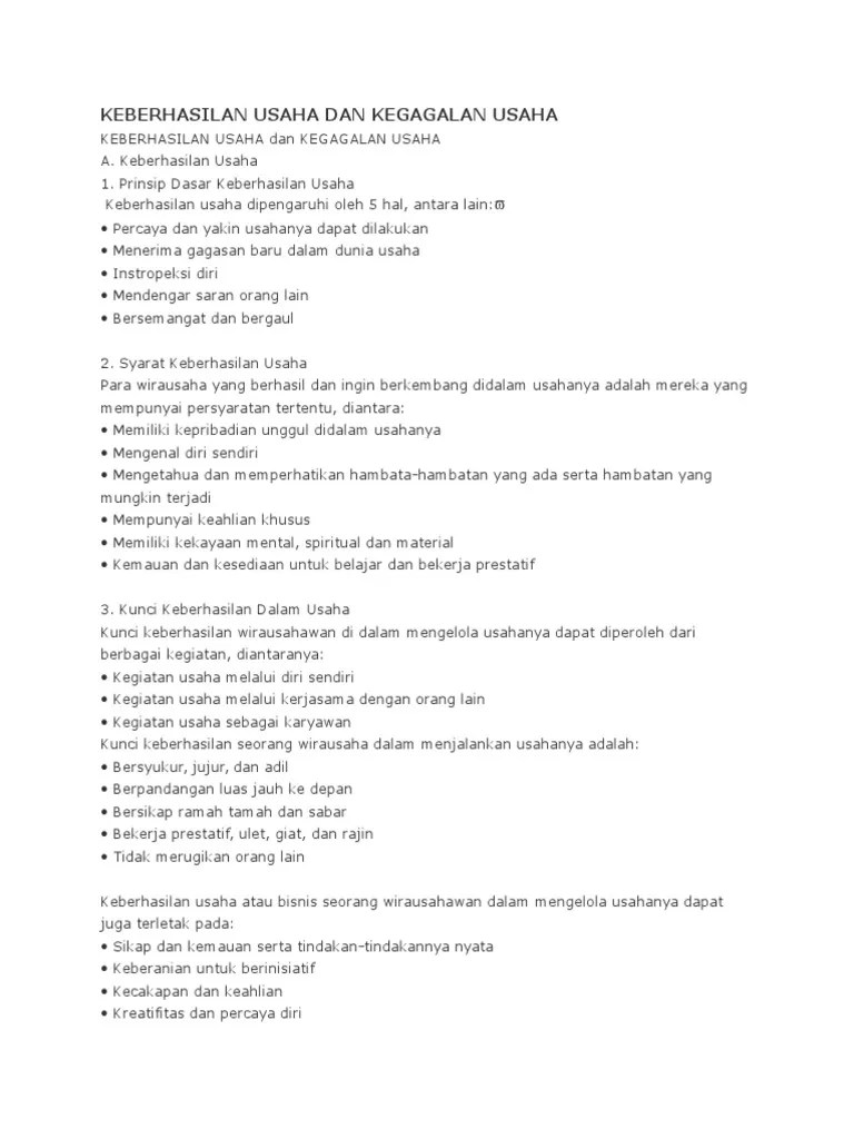 Analisi Keberhasilan Dan Kegagalan Peluang Usaha | PDF