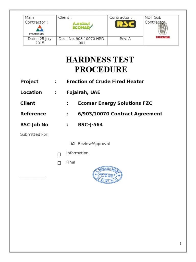 Hardness Test Procedure Welding Calibration