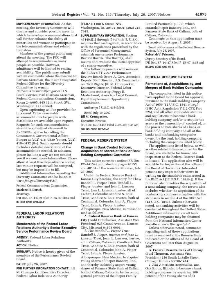 Notice Senior Executive Service Performance Review Board Membership