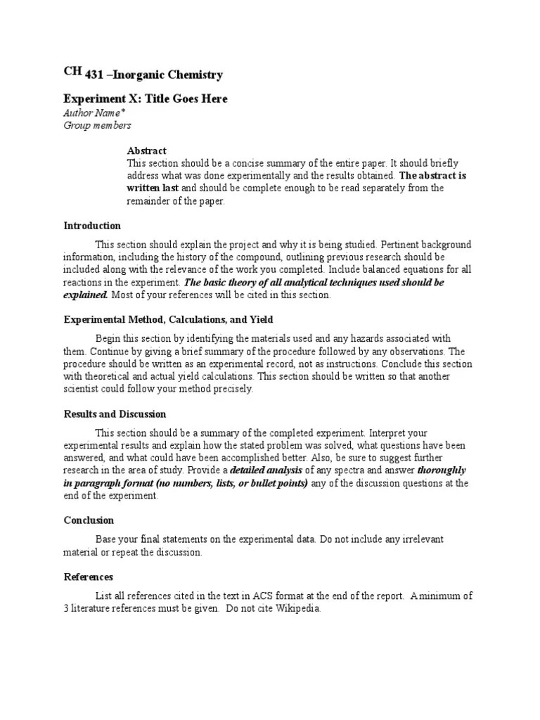 CH 431 Lab Report Template PDF Experiment Methodology