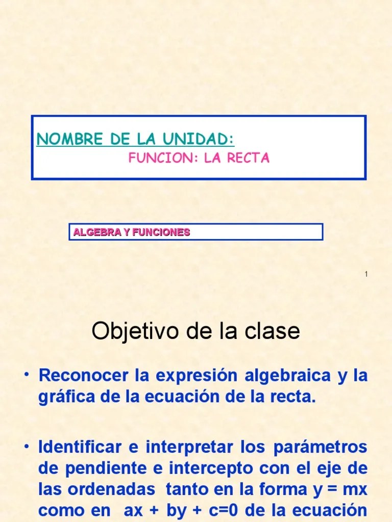 Ecuacion de La Recta Línea (geometría) Pendiente