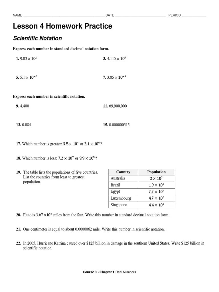 HW Scientific Notation PDF