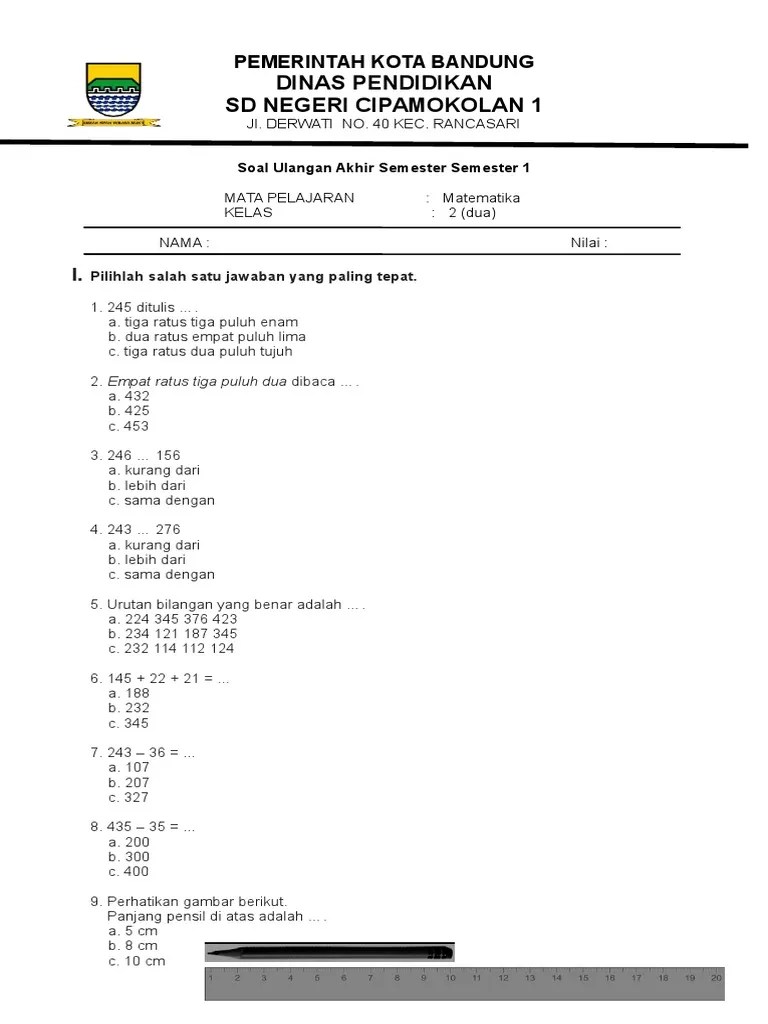 Soal Uas Matematika Kelas 2 Smtr 1