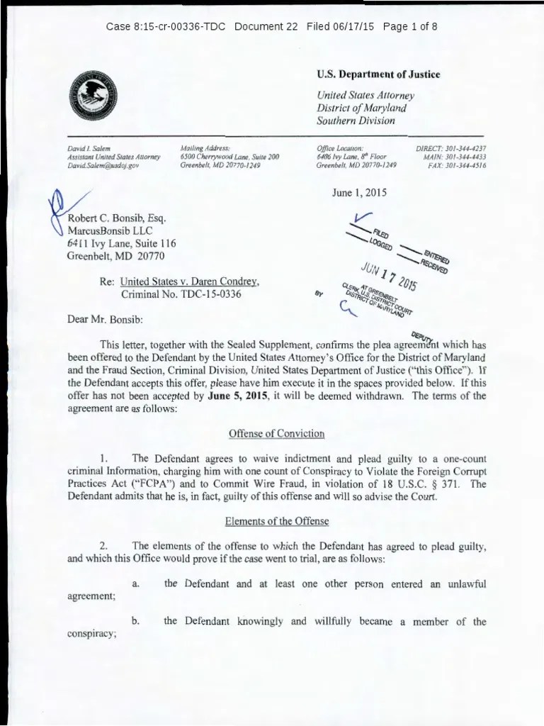 Condrey Plea Agreement United States Federal Sentencing Guidelines