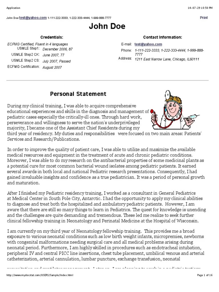 Sample ERAS Application United States Medical Licensing Examination