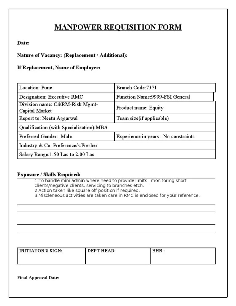 Manpower Requisition Form Economies Business