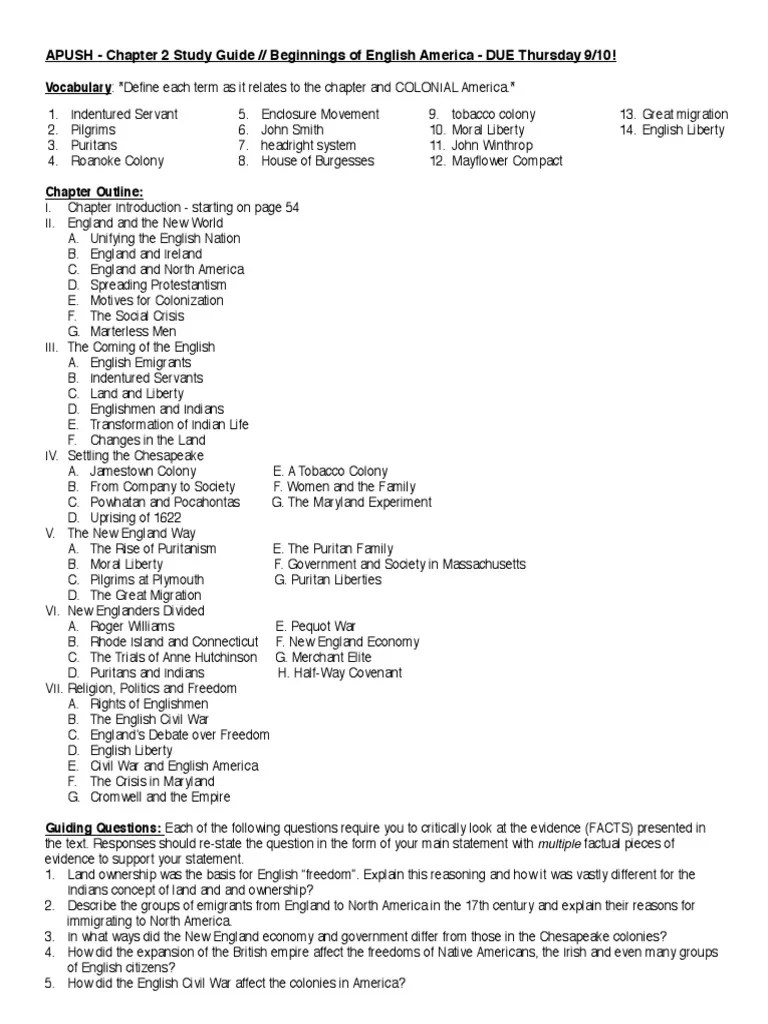 apushchapter 2 study guide