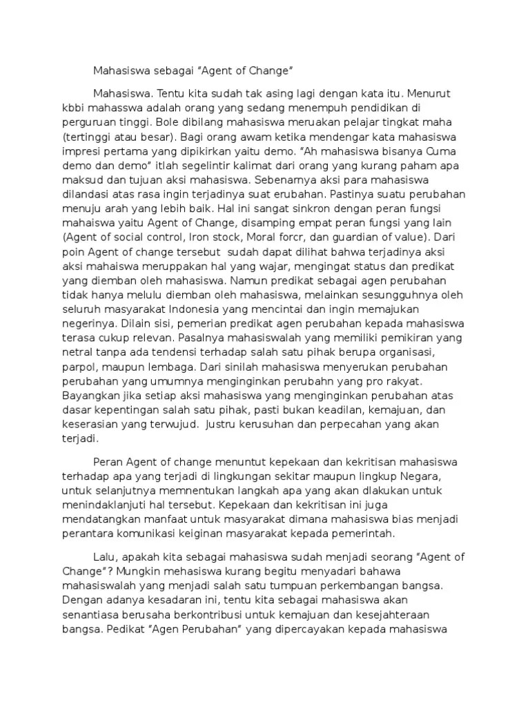 Essai Mahasiswa Sebagai Agent of Change | PDF