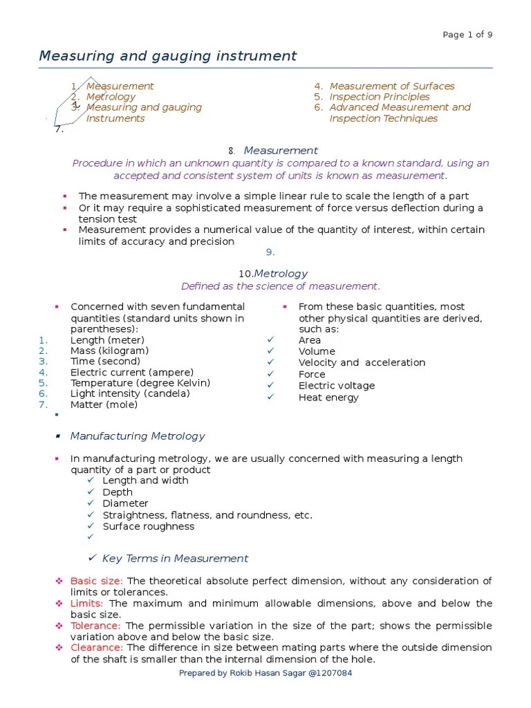 Measuring and Gauging Instrument Measurement PDF Metrology