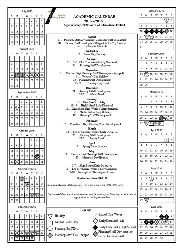Ccs Academic Calendar 201516 PDF